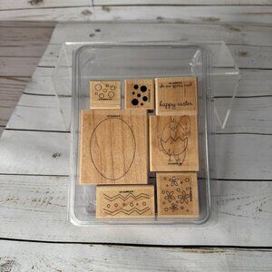 Stampin Up Easter Themed Rubber Stamps Set Of 7 - Egg Chick Patterns Words